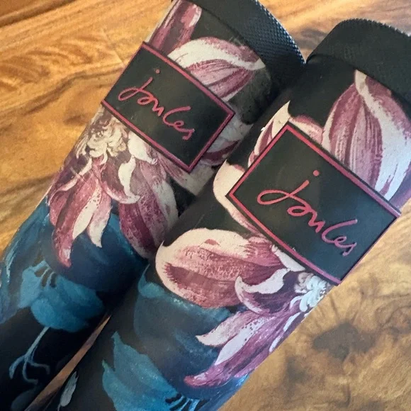 Joules Women’s Molly Welly Black Botanical Floral Rain Boots 39 8 M Mid Height - Picture 3 of 10